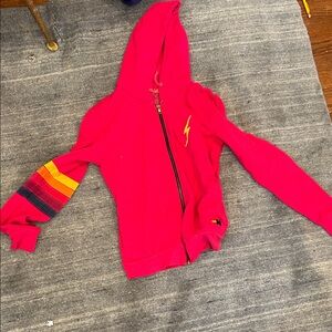 Aviator Nation Red Hoodie with Multicolor Stripes